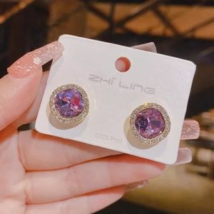Sterling Silver and gold Rhinestone pink purple crystal luxury earrings new